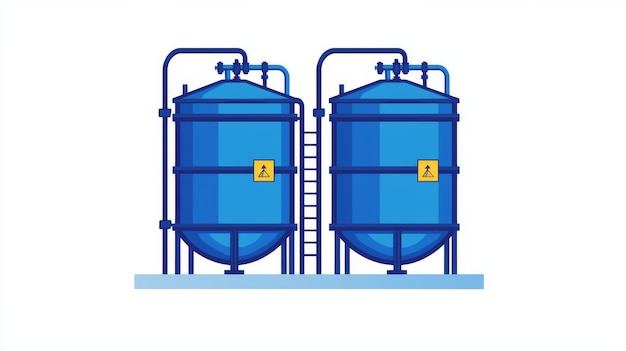 On a white background a blue water tank is illustrated modernly