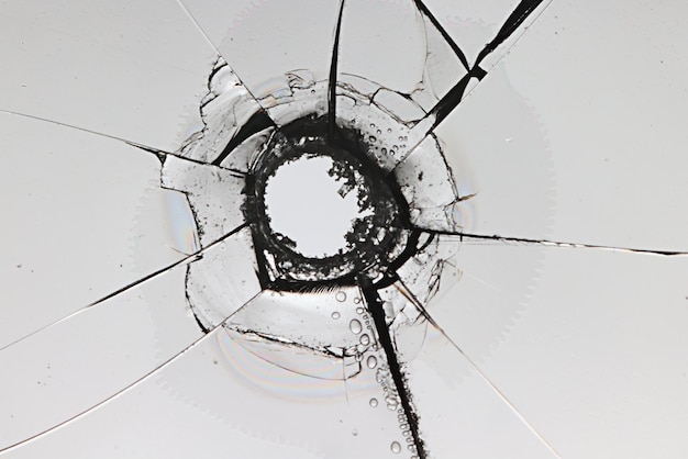 white background bullet hole on glass texture abstract window