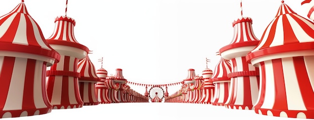 On a white background a circus advertisement background and blank space stage tent design element are shown as fun entertainment icons