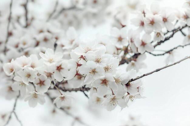 White background close up of cherry blossom tree branch minimalist photography delicate flowers