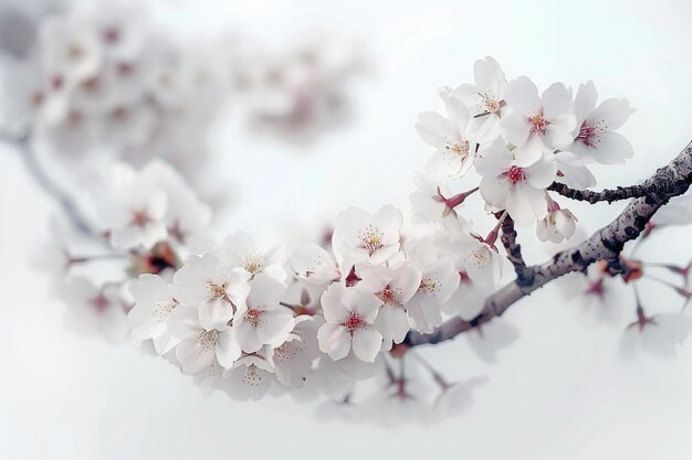 White background close up of cherry blossom tree branch minimalist photography delicate flowers