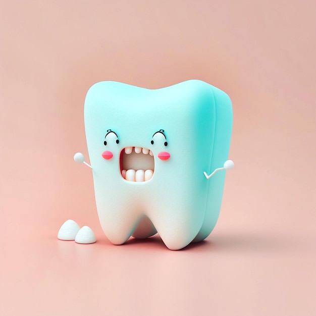 On a white background Cute cartoon tooth character generative AI