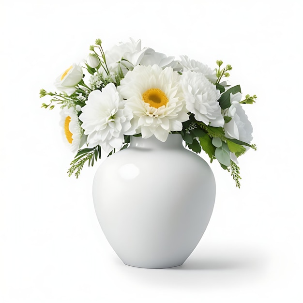 white background flowers vase