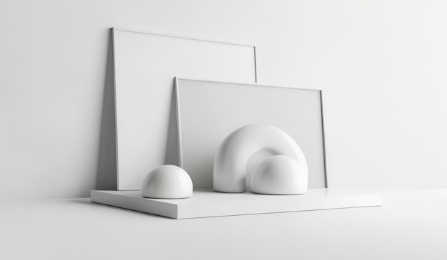 Photo white background frame platform four spheres vase