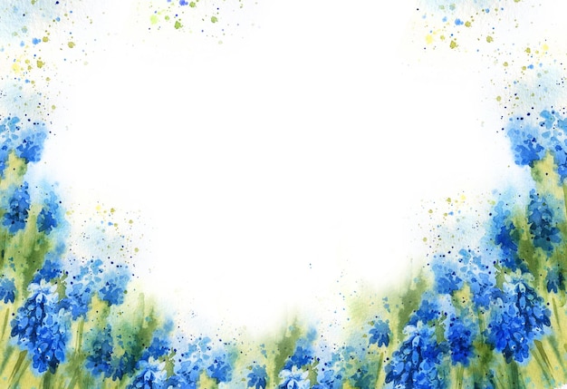 White background for greeting card with watercolour spring flowers hand drawn sketch illustration