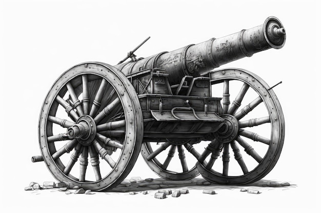 On a white background an old medieval artillery cannon