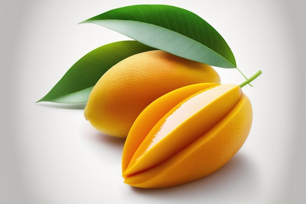 On a white background a ripe mango