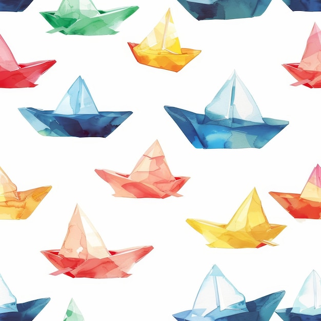 White background watercolor paper boats seamless pattern vector illustration