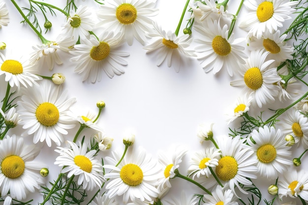 White Background With An Abundance Of Space Framed By Daisies