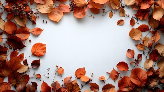 Photo a white background with autumn leaves and a white background