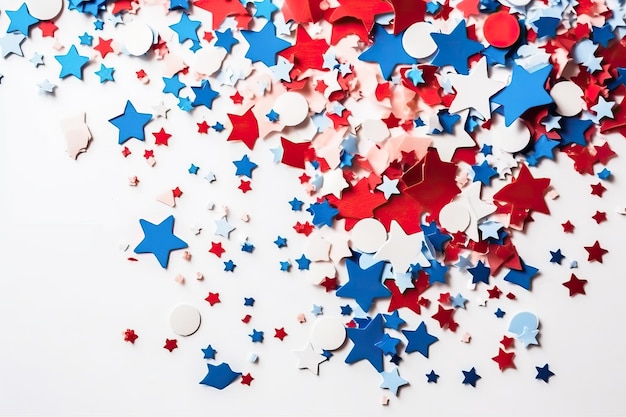 White background with blue red and white stars and decor american independence day concept