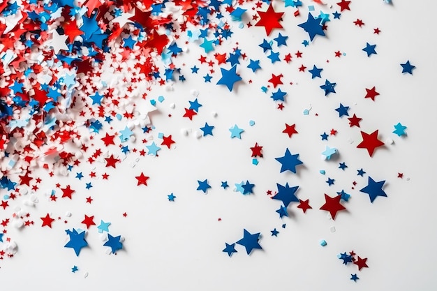 White background with blue red and white stars and decor american independence day concept