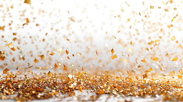 A white background with a bottom border of falling gold confetti isolated on white background