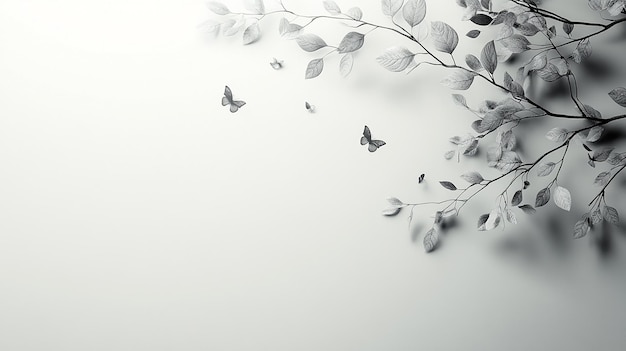 Photo a white background with butterflies flying around and a white background