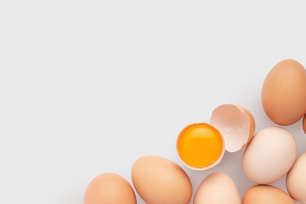 White background with chicken eggs