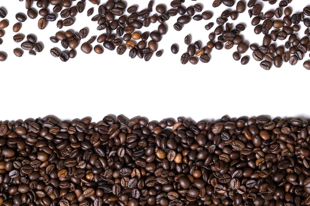 White background with coffee beans on the side