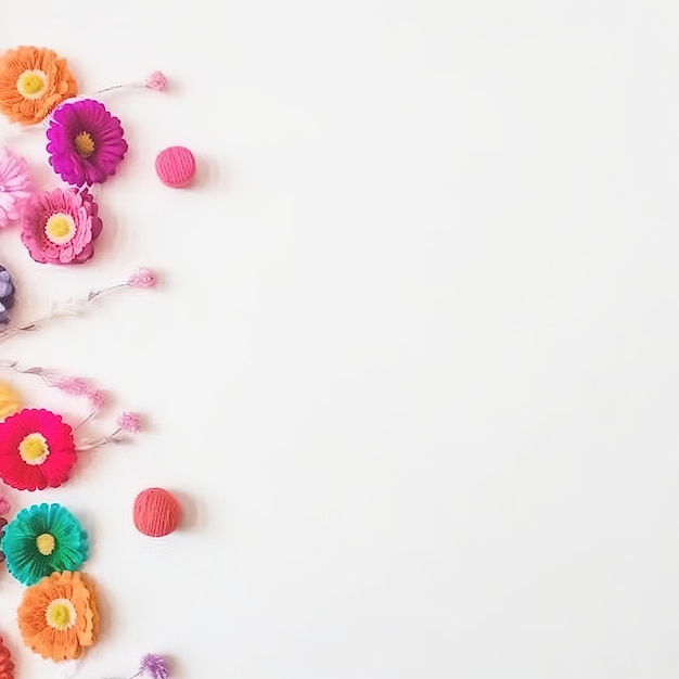 A white background with colorful flowers and a pink one.