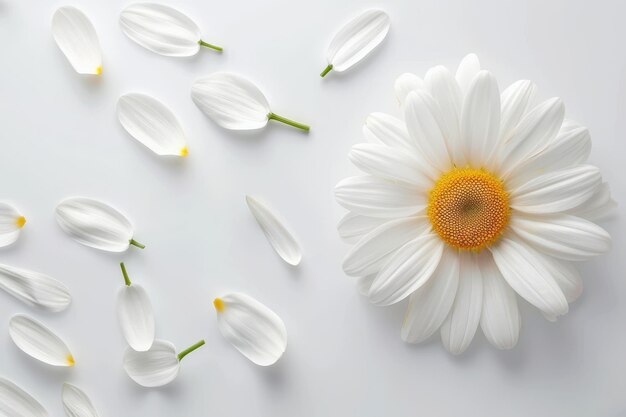 Photo white background with daisy petals