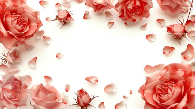 Photo a white background with flowers and a frame with a place for text