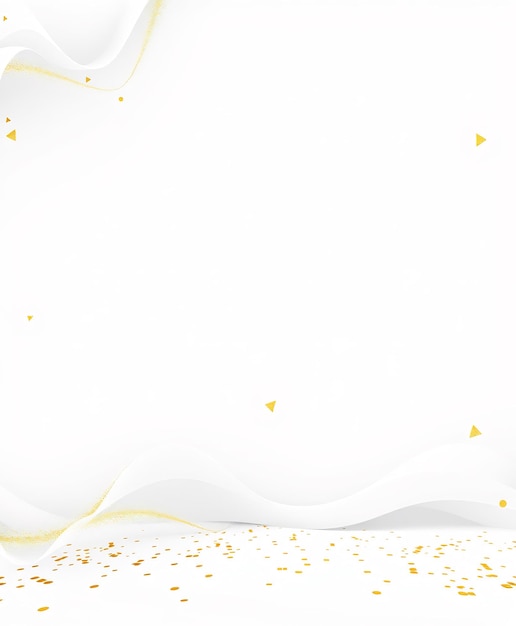 White background with gold confetti and waves