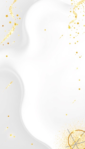 White background with golden confetti and stars