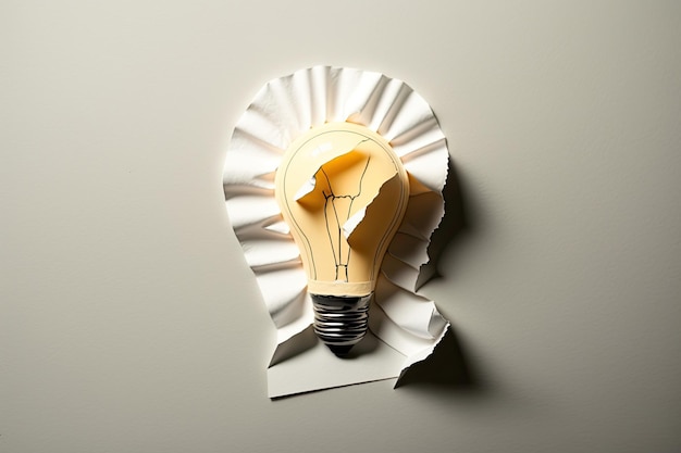 White background with a light bulb shaped concept paper