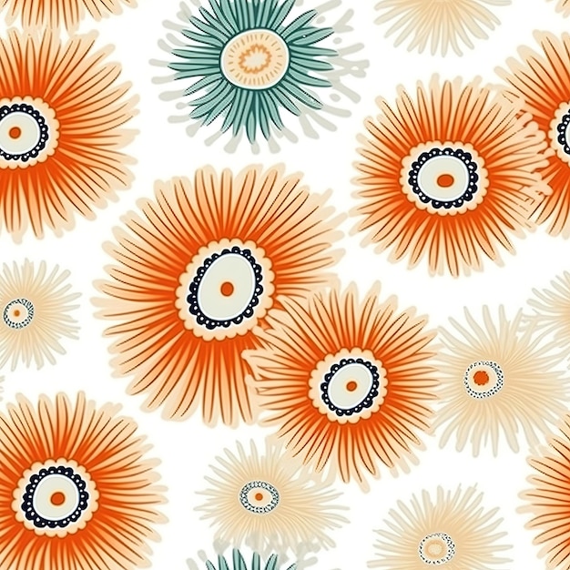 A white background with orange and green flowers and a blue circle.