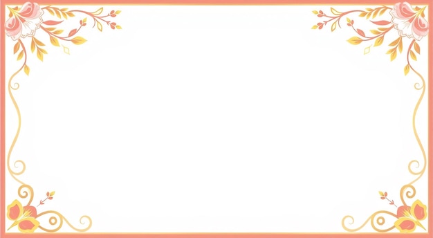 White background with pink and yellow flower border