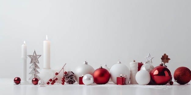 A white background with red and white ornaments