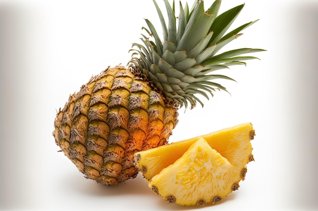 White background with ripe entire pineapple