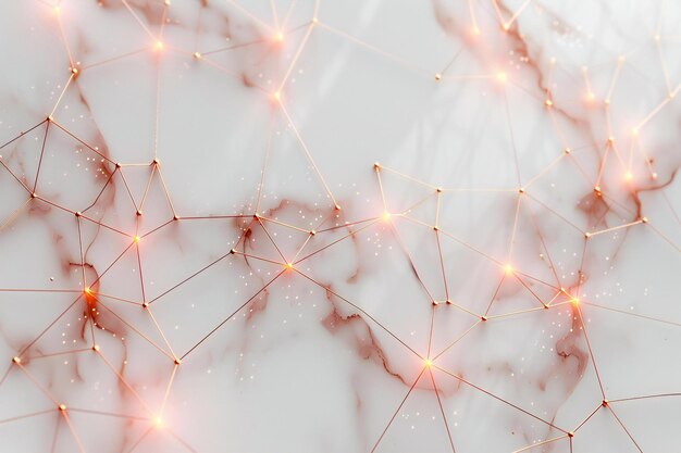 Photo a white background with rose gold geometric lines featuring a complex network of connections and sh