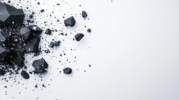 Photo white background with a scattering of beautiful black stones