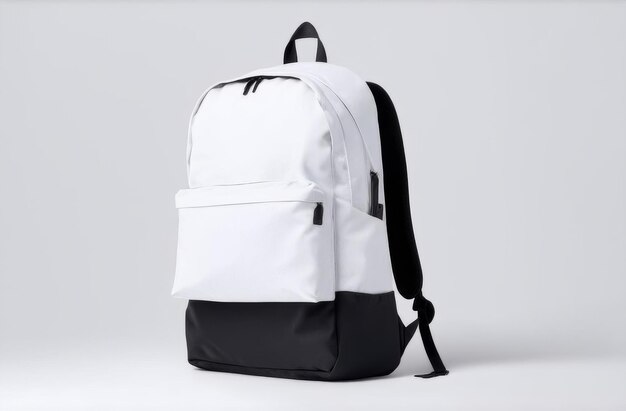 Photo white backpack mockup on white background