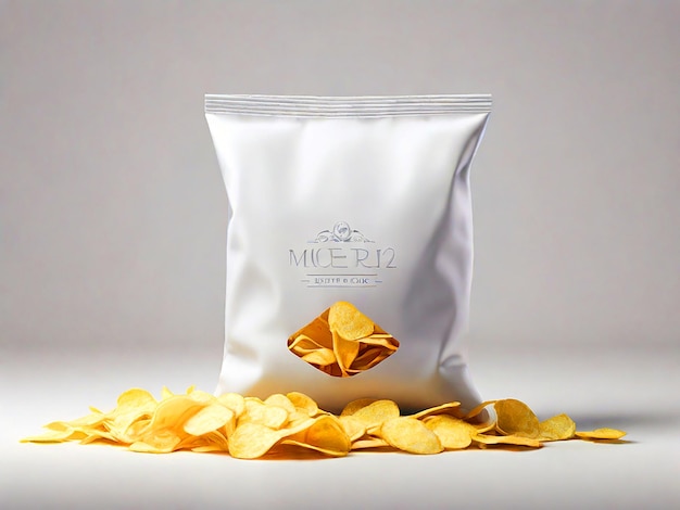 Photo white bag of chips mockup white background stock image