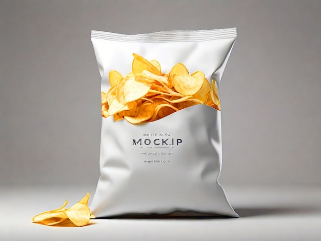 Photo white bag of chips mockup white background stock image