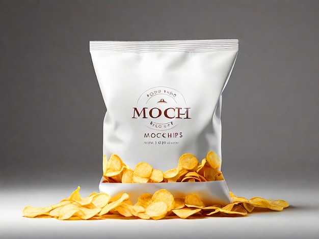 Photo white bag of chips mockup white background stock image