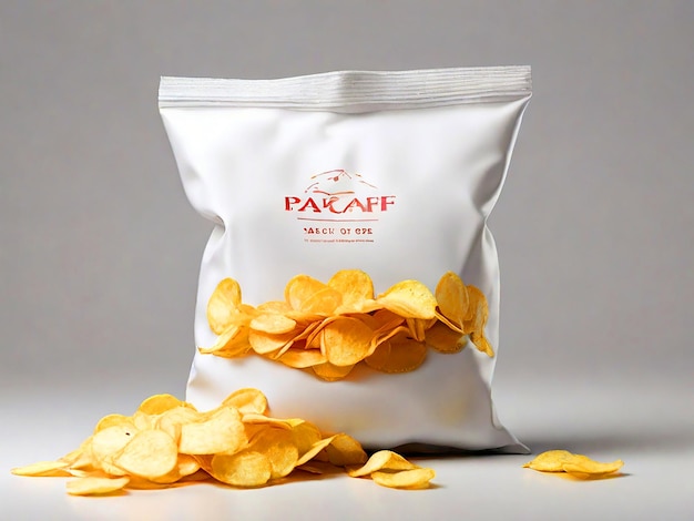 Photo white bag of chips mockup white background stock image