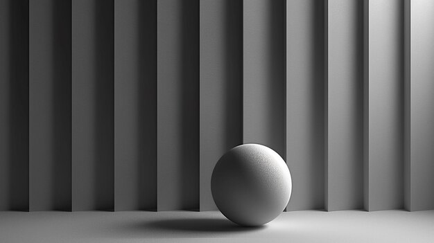 a white ball is in front of a black and white wall