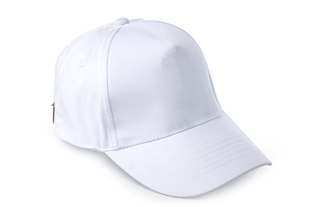 White Baseball cap isolated on white background close up