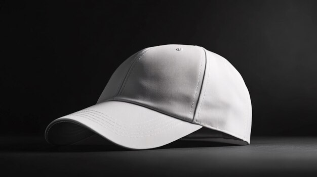 Photo white baseball cap lying on dark grey surface with black background