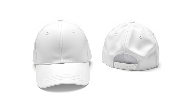 Photo white baseball cap mockup front and back view isolated on white background with clipping path