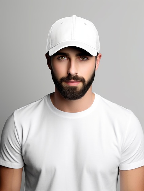 Photo a white baseball cap with blank background for mockup design