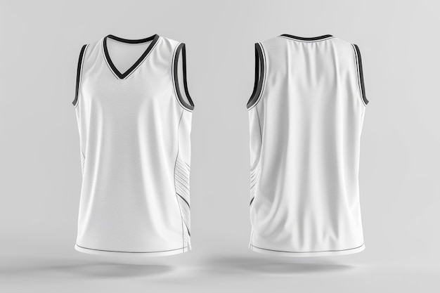 White Basketball Jersey with Black Trims Front and Back View