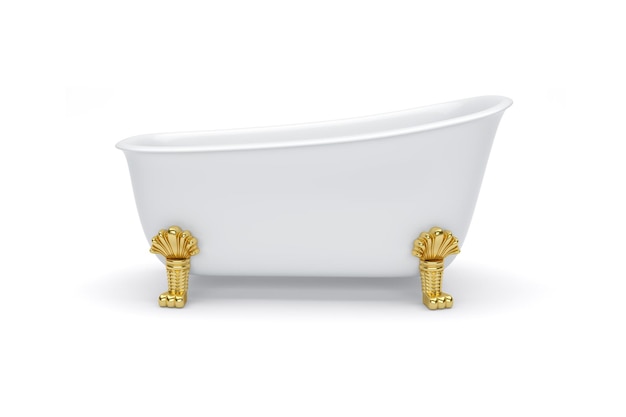 White bath on golden legs Vintage style isolated background 3D rendering