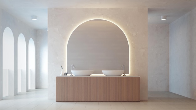 White bathroom arch modern interior  - 3D rendering