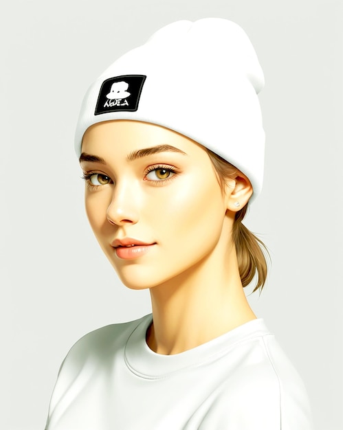 Photo white beanie hat