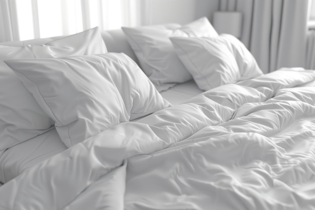 White bed linen on a white bed