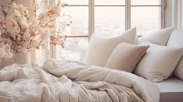 White Bed With Comforter and Pillows