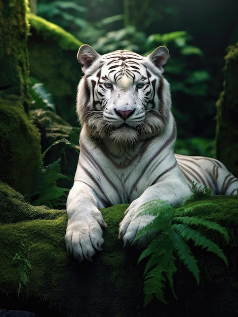 White bengal tiger looking at the camera