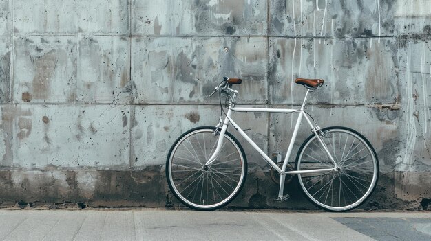 White Bicycle Leaned Against a Concrete Wall